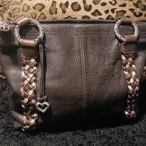 Chic Brown Leather Shoulder Bag with Braided Handles